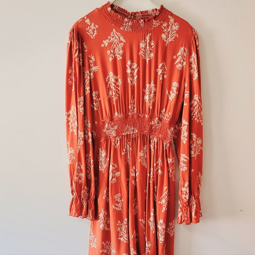 Orange Long Sleeve Sundress with Mock Neck